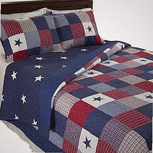 3-Piece Caroline Patriotic Quilt Set - Microfiber Americana Stars and King