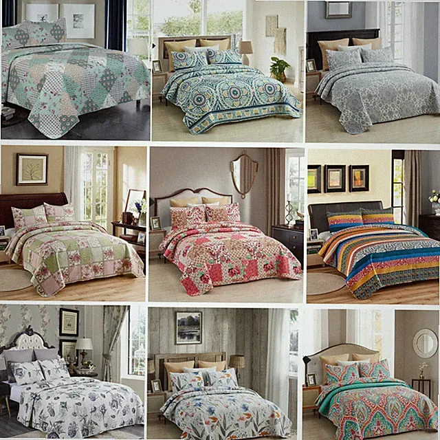 3 Piece Embossed Quilted Bedspread Set Reversible Coverlet Bed Throw Queen King