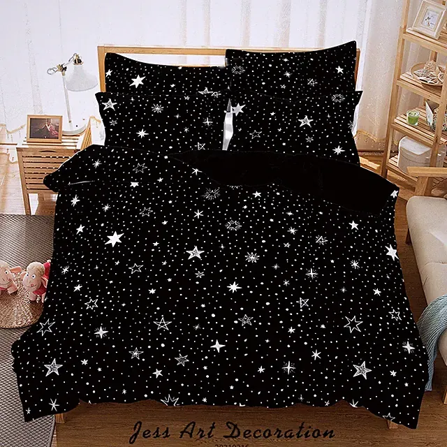 3D Cartoon Star Pattern Black White Quilt Cover Set Bedding Sets Pillowcases 64