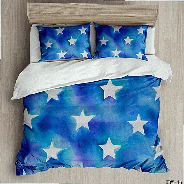 3D White Star Blue Background Quilt Cover Set Bedding Sets Pillowcases