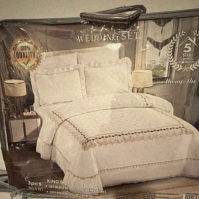 5 Star Home Fashion MIAMI King Bedspread Set White Solid 3pcs Bedroom