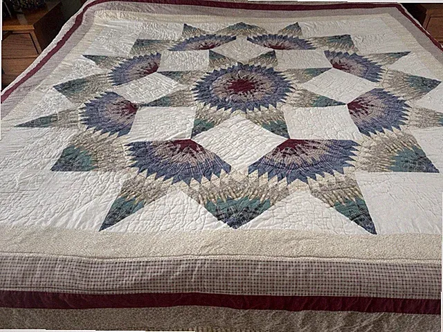 8 Point Star Patchwork Quilt 91”X87” By Heritage Collection Fan Diamond Designs