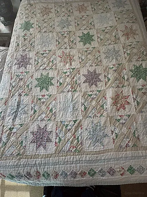 Arch Vtg Quilt 80” by 70” Star Patchwork Bedding Coverlet Lightweight Bright