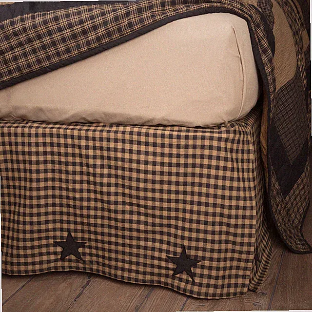 Black Check Star Twin Bed Skirt Country Primitive 39x76x16 Straight Edge VHC
