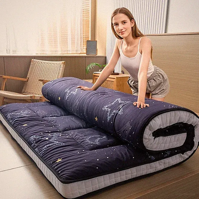 Black Moon and Star Futon Mattress, Japanese Floor Mattress Quilted Bed Mattress