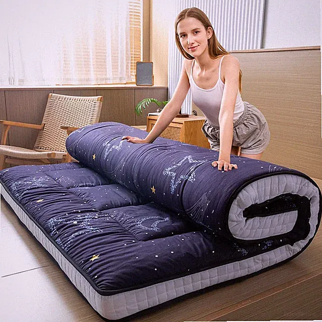 Black Moon & Star Quilted Futon Mattress - Extra Thick Floor Lounger Twin