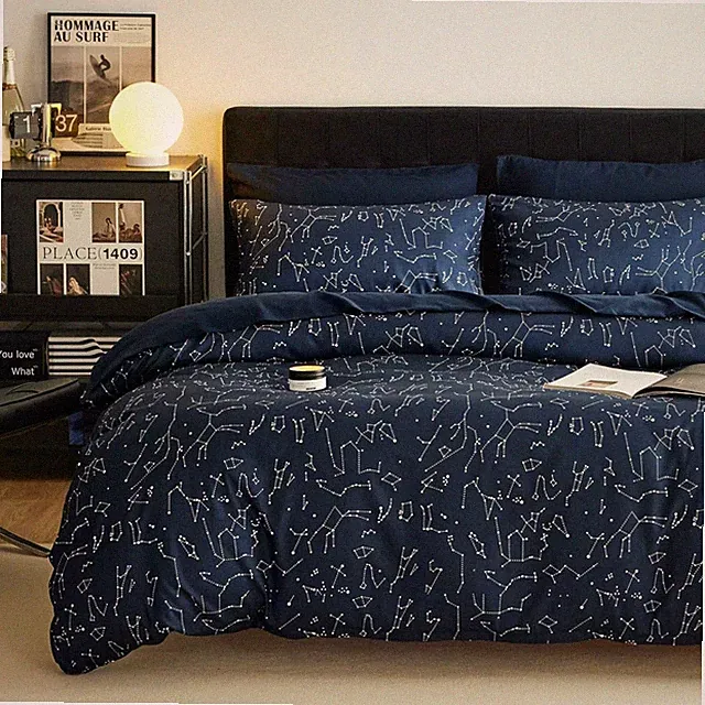 Celestial Constellation Comforter Set - 3-Piece Queen Bedding in Navy Blue