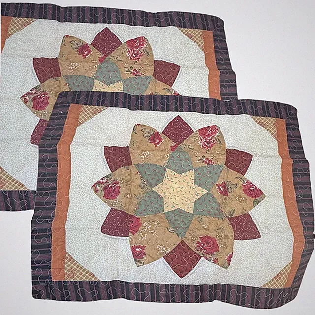 Country Quilt Pillow Shams Set of 2 Quilted Star Pillowcases New