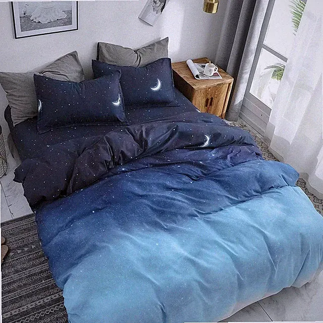 Duvet Cover Queen Size, Star Moon Galaxy Patterned Duvet Cover Set