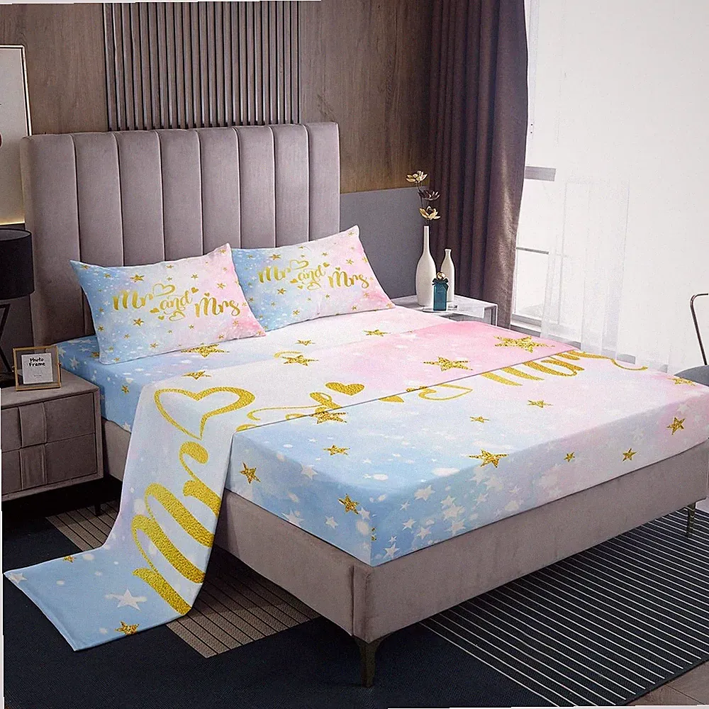 Gold Star Bed Sheet Set Queen Size Pink Blue Ombre Sheet Set Pink Blue OmbreS...