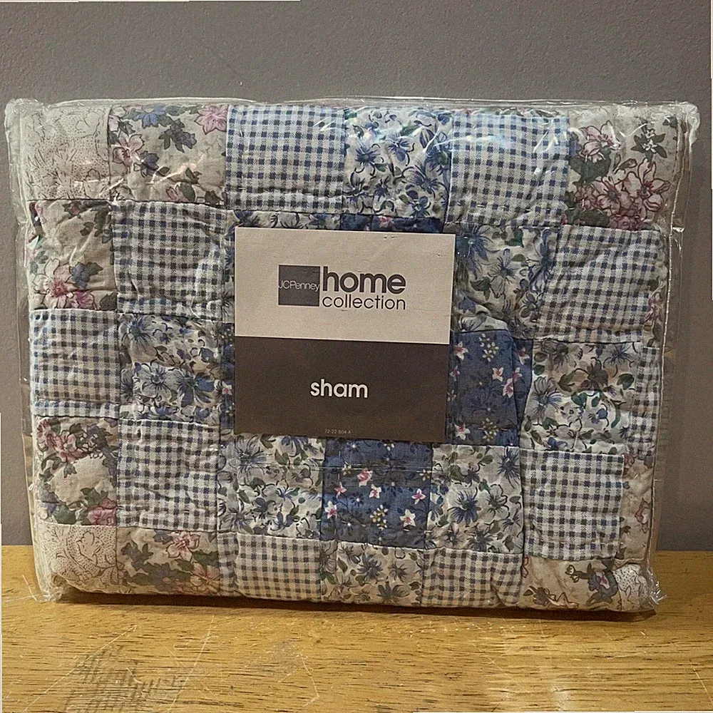 JCPenney Home Pastel Star Patchwork Quilted Standard Sham Blue Floral Vtg Style