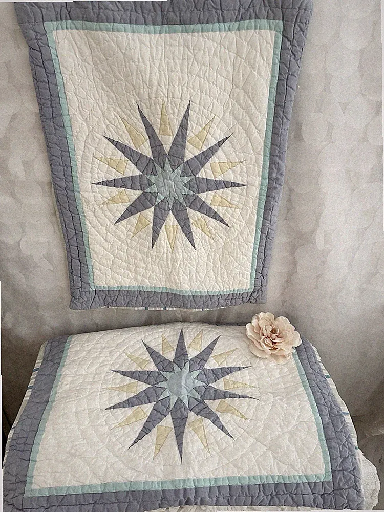 L.L. Bean Mariners Star Quilted Pillow Shams Nautical Compass Design Set Of Two