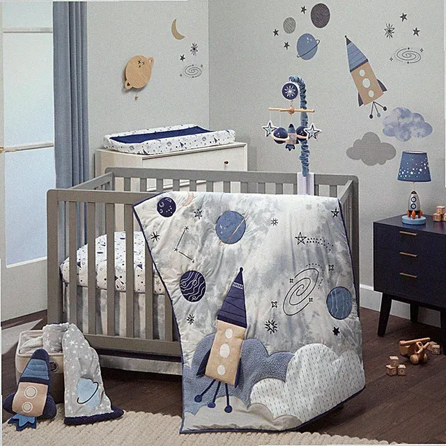 Lambs & Ivy Sky Rocket 5-Piece Blue Galaxy/Space Nursery Baby Crib Bedding Set