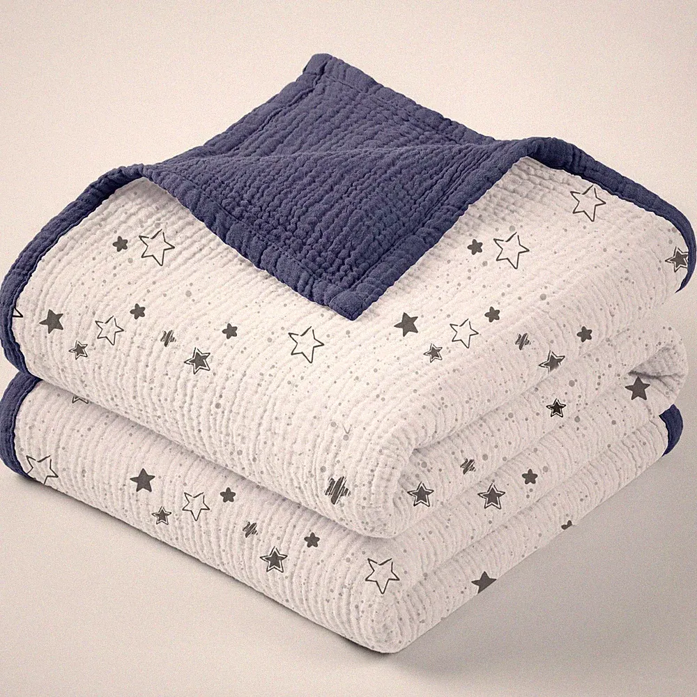 Muslin Quilt Blanket Crib For Baby Toddler 47x47 Inch Blue Star Soft Bedding