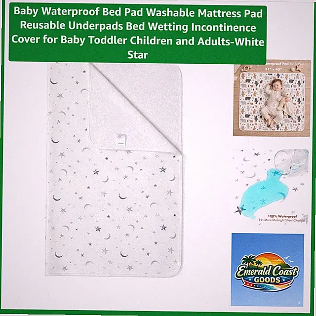 Organic Cotton Waterproof Bed Pad 40"x31" for Babies and Toddlers - White Star