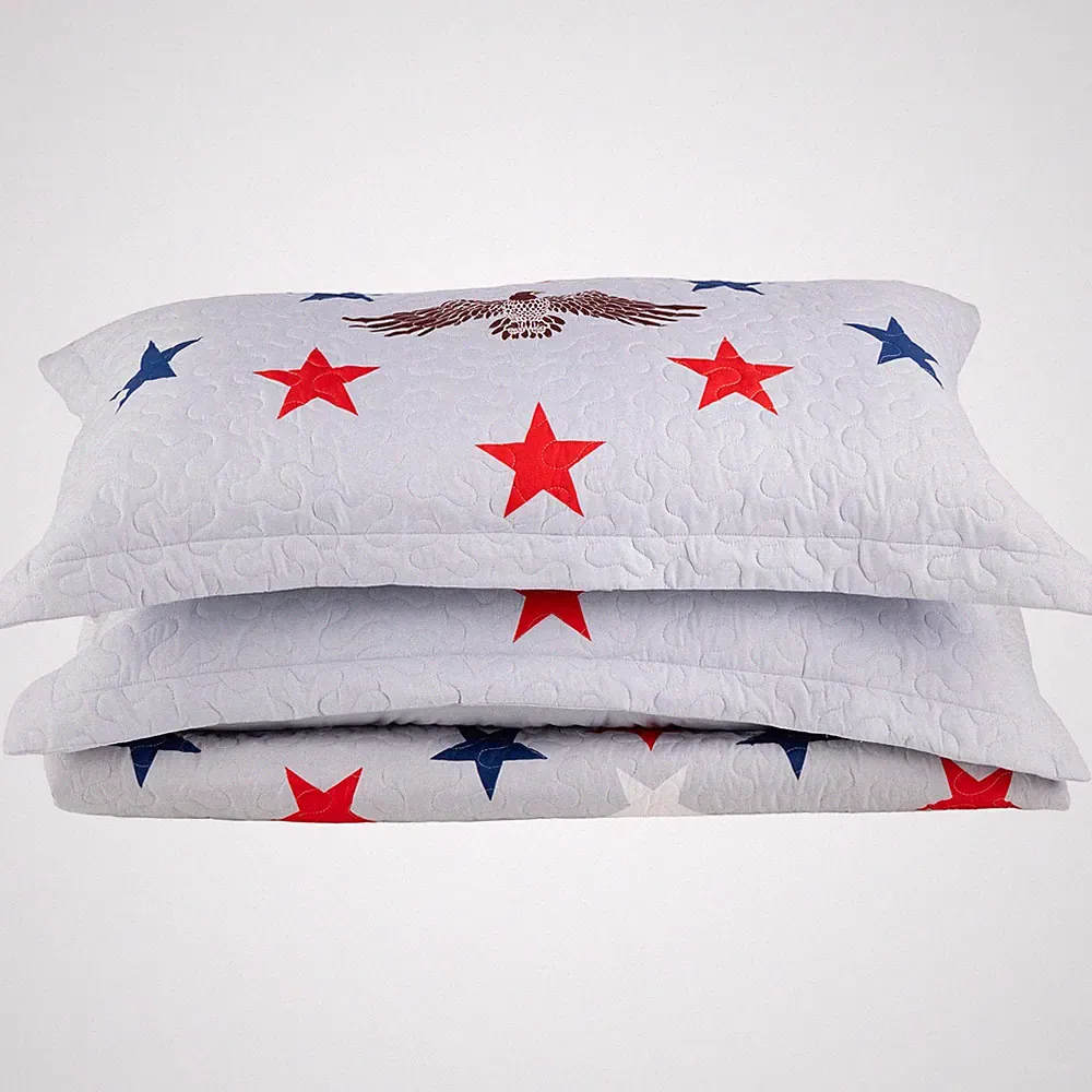 Patriotic Star Quilt Bedding Set Bedspread and Pillow Shams, Stars