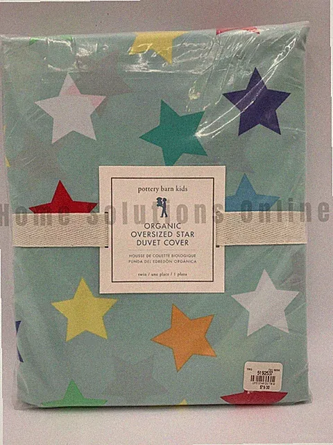 Pottery Barn Kids Organic Percale Oversized Star Duvet Full Queen Blue #J90