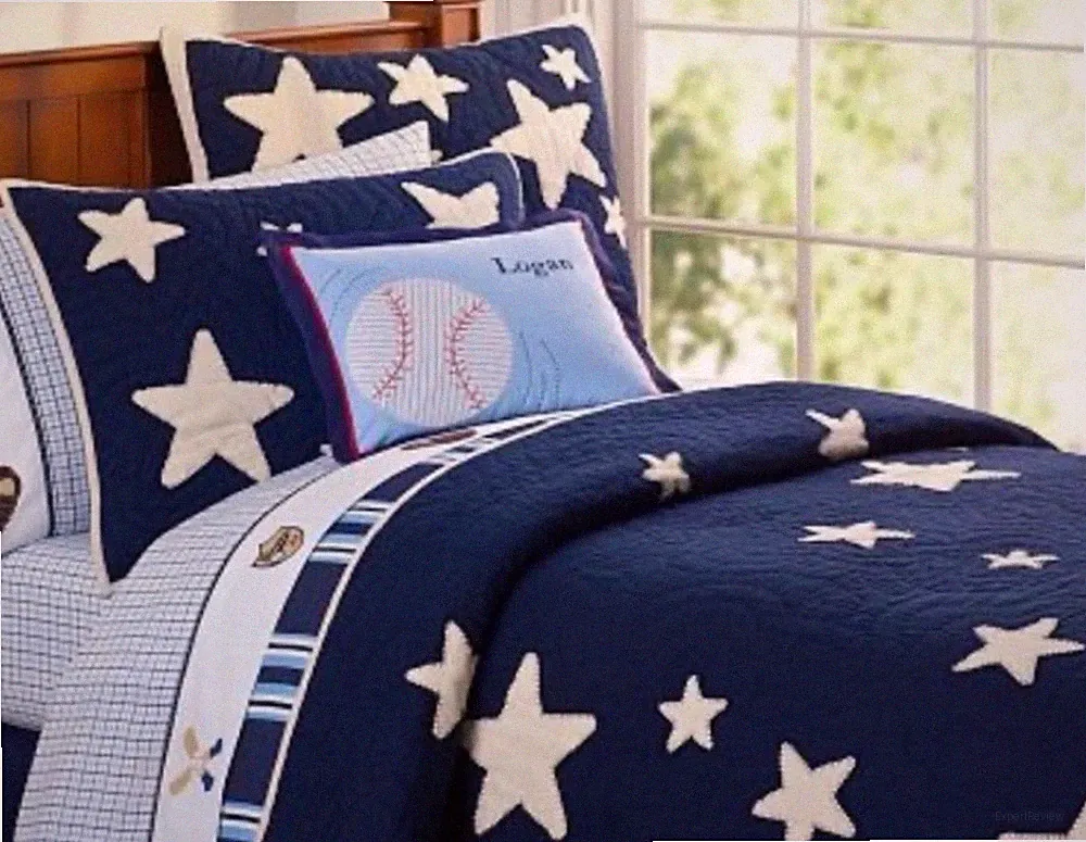 Pottery Barn Kids Twin Quilt Vintage Star Navy & White Cotton Bedding Pre Owned