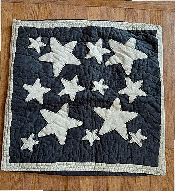 Pottery Barn Star Euro Shams Set 2 Navy Blue Big Shining Quilted Pair Kids Rare
