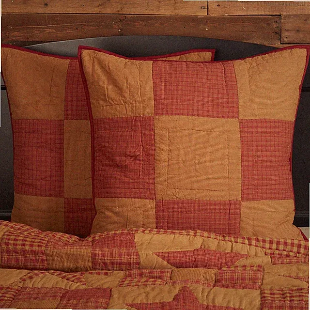 Primitive Euro Sham Red Patchwork Ninepatch Star Cotton Bedroom Decor VHC Brands