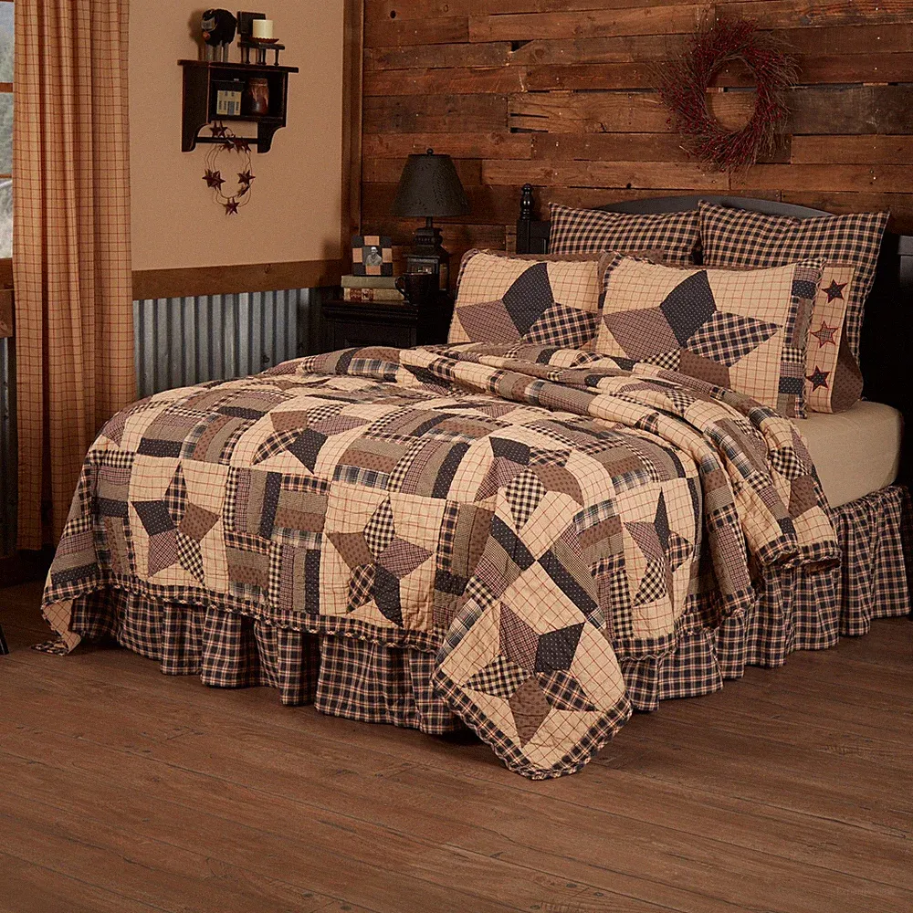 Primitive King Quilt Set Black Patchwork Bingham Star Cotton VHC Brands
