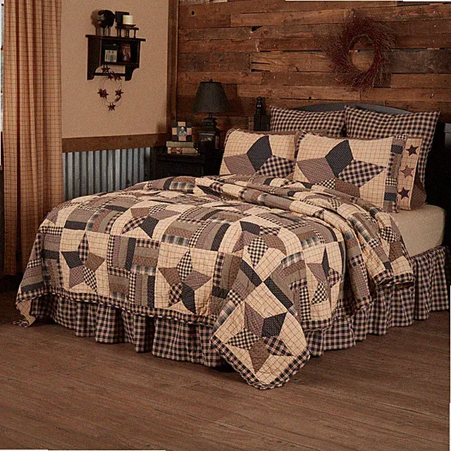 Primitive Queen Quilt Set Black Patchwork Bingham Star Cotton VHC Brands