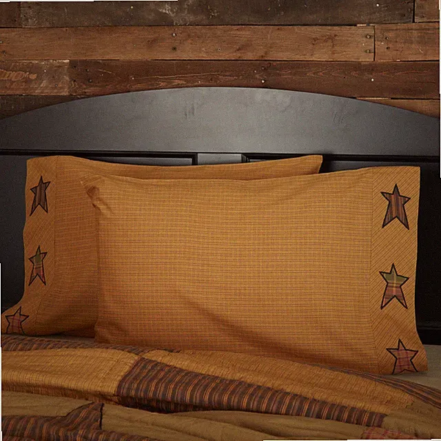 Primitive Standard Applique Star Pillow Case Set of 2 Bedroom Decor VHC Brands