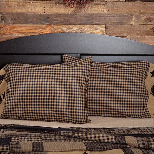 Primitive Standard Pillow Case Set of 2 Black Appliqued Bedroom Decor VHC Brands