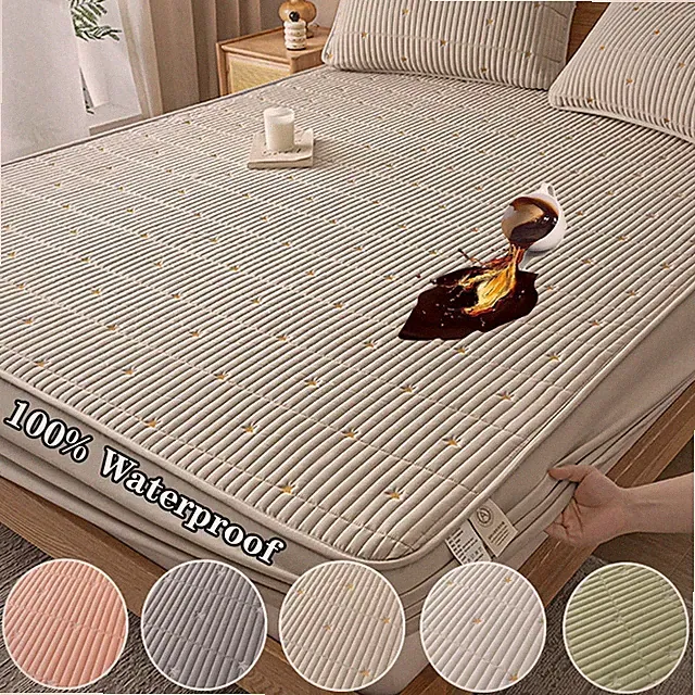 Protector Embroidered Mattress Pad Fitted Sheet with Elastic Band Deep Pocket
