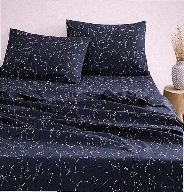 Queen Constellation Sheet Set - 4pc Celestial Star Galaxy Deep Pocket Navy Blue