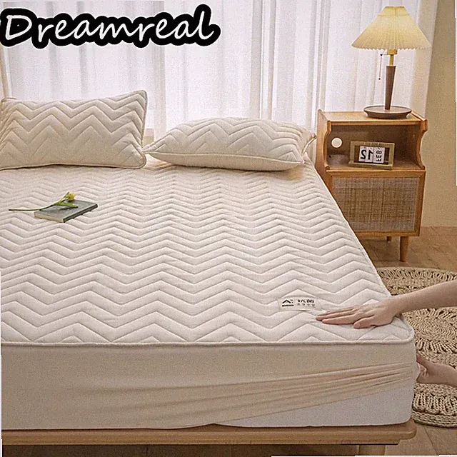Quilted Mattress Cover with Elastic Band Cotton Fitted Sheet Thickened Bed Cover