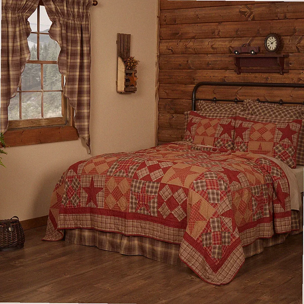 Rustic King Quilt Tan Patchwork Dawson Star Cotton Bedroom Decor VHC Brands