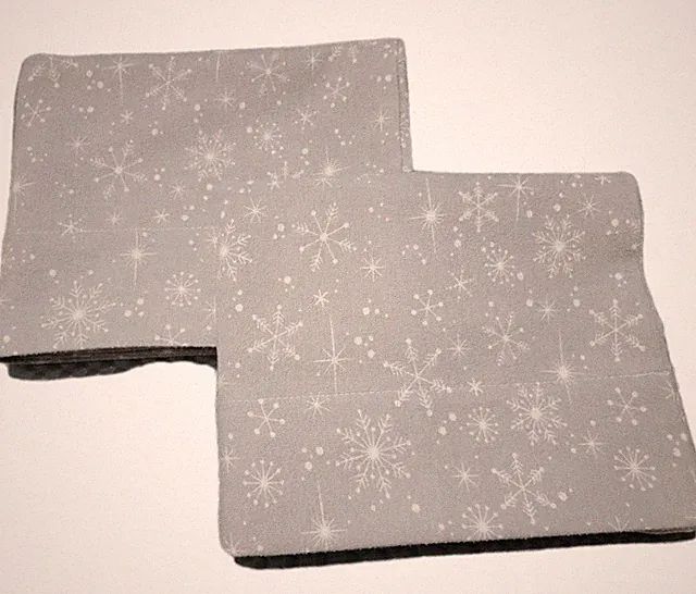 Set Of 2 Grey Flannel PillowCases W White Stars. 20 X 30 Standard/ Queen
