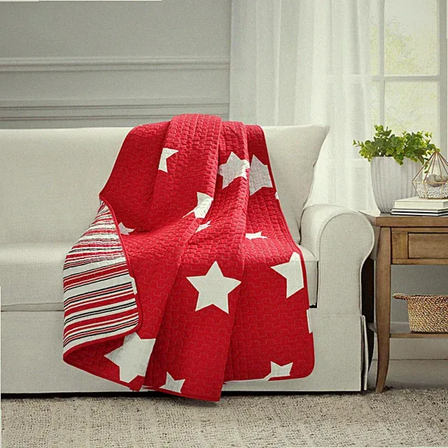 Star Reversible Cotton Throw Blanket Single 50" W x 60" L Red - Kids Blanket...