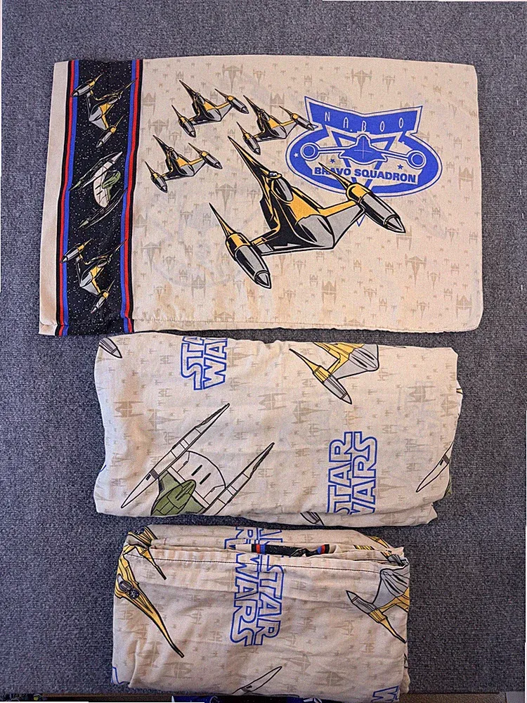 Star Wars Queen Bedding Sheet Set Naboo Bravo Squadron Spaceships Vintage