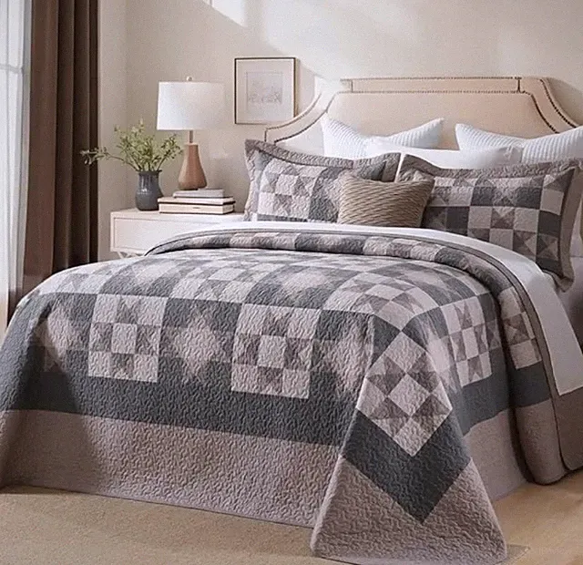 Stars Quilt EWlinens bedspread (120"x120") and 2 pillow shams