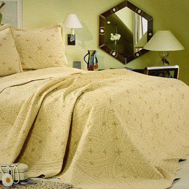 Tache Geometric Yellow Golden Stars Embroidered Bedspread - Quilt Only