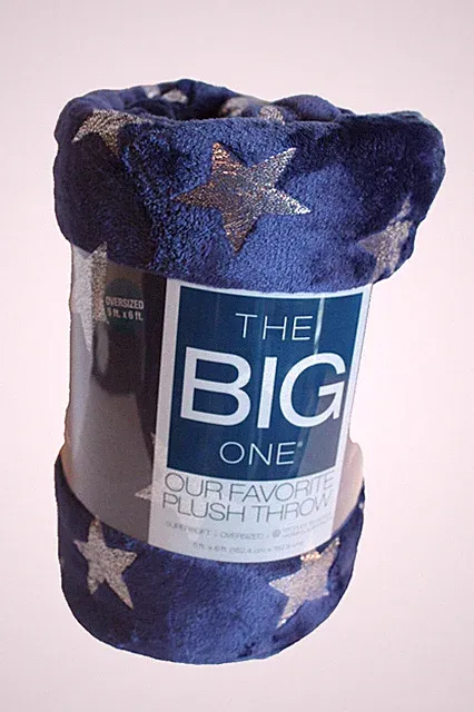 The Big One Navy Blue with Silver Foil Stars Plush Fleece Throw Blanket 5x6 feet