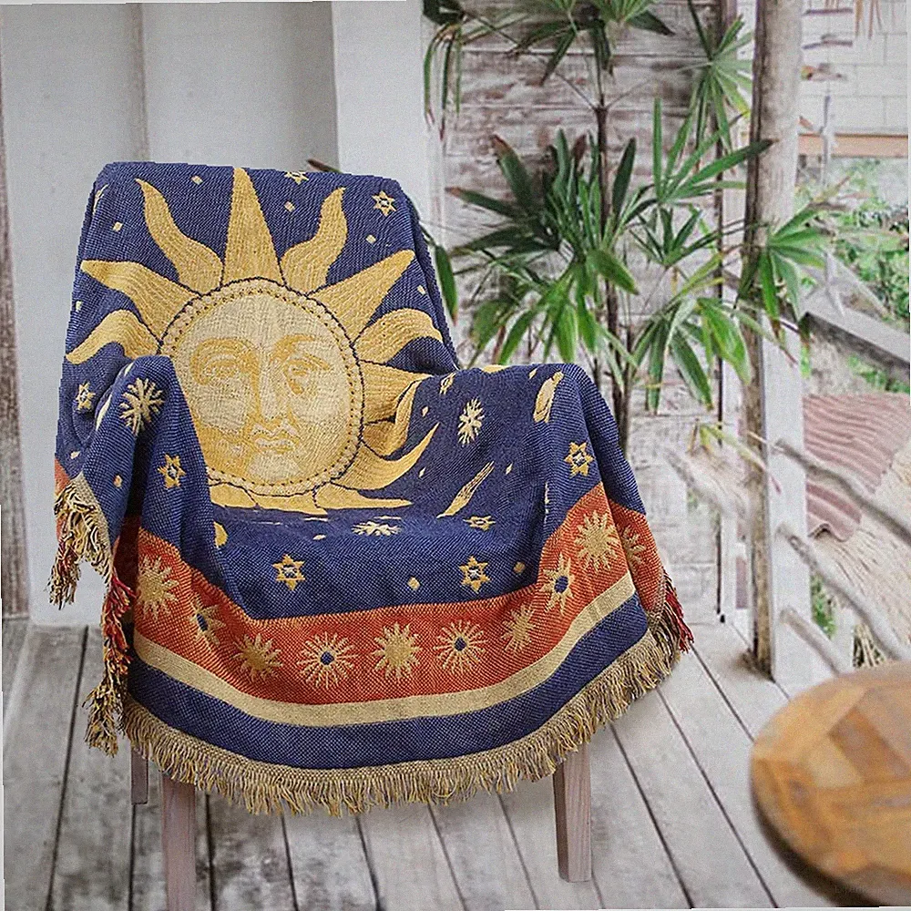 Throw Blanket Sun Moon Stars Boho Throw Blankets Celestial Tapestry