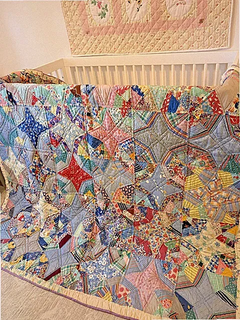 Vintage Handmade Patchwork Quilt | Colorful Star Scrap Quilt | 66” x 80”