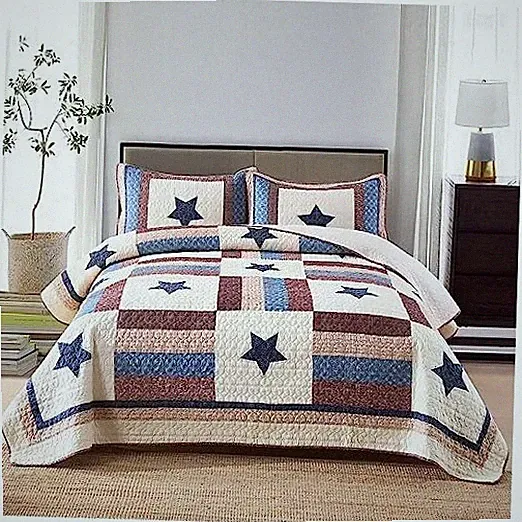 VISIMISI Cotton Bedding Quilt Sets 3 Pieces Reversible Coverlet Queen Size Star