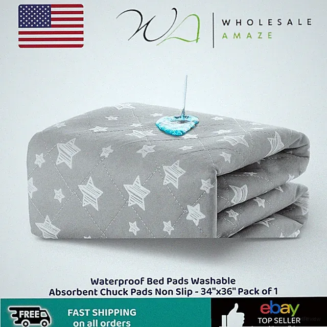 Waterproof Bed Pads Washable Absorbent Chuck Pads Non Slip - 34"x36" Pack of 1