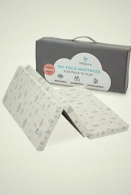 Waterproof Pack and Play Mattress Topper - 38" x 26" | Trifold White Grey Stars
