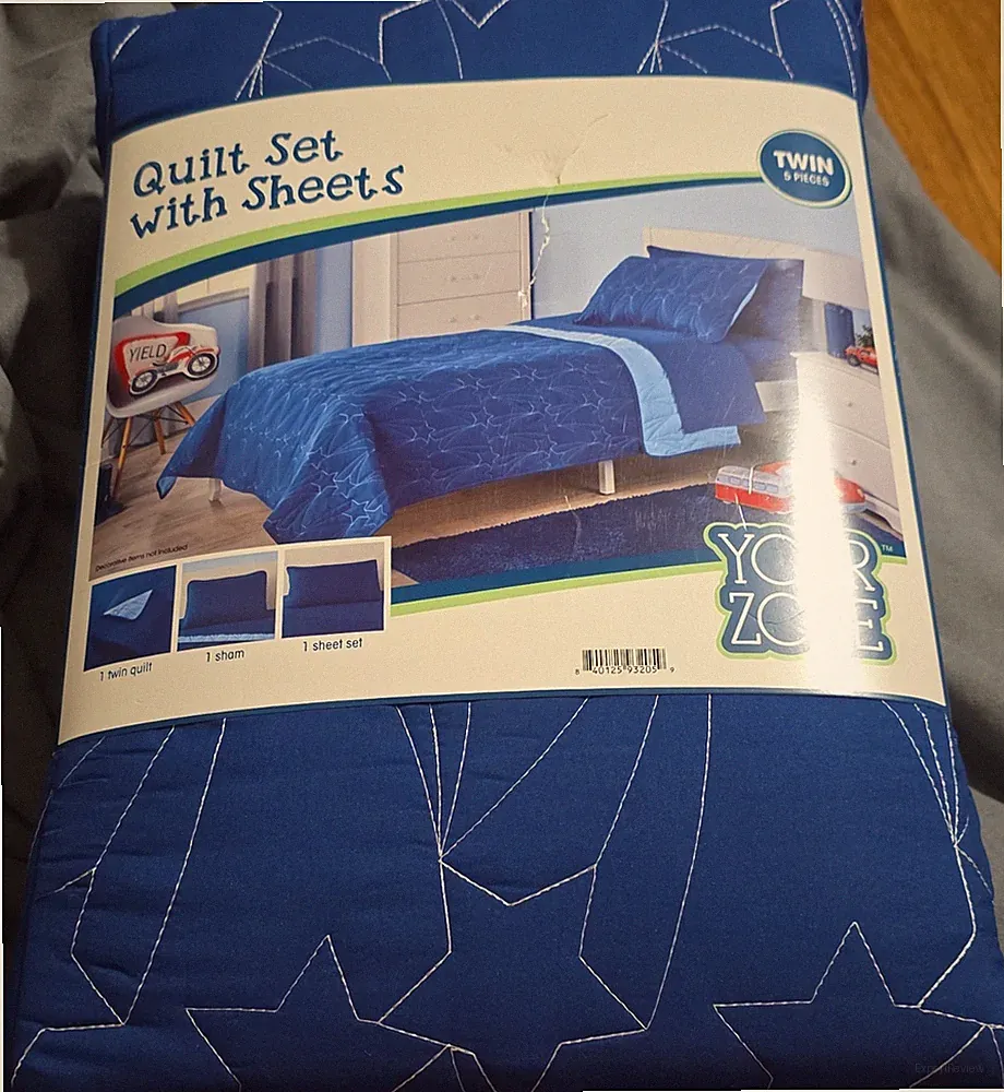 Your Zone Twin Blue Star Quilt Bedding Set with Sheets & Sham for Kids Teens
